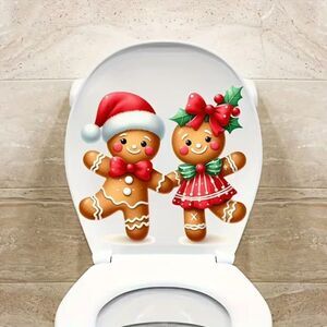 Gingerbread Man and Woman Bathroom Sticker for Festive Christmas Atmosphere